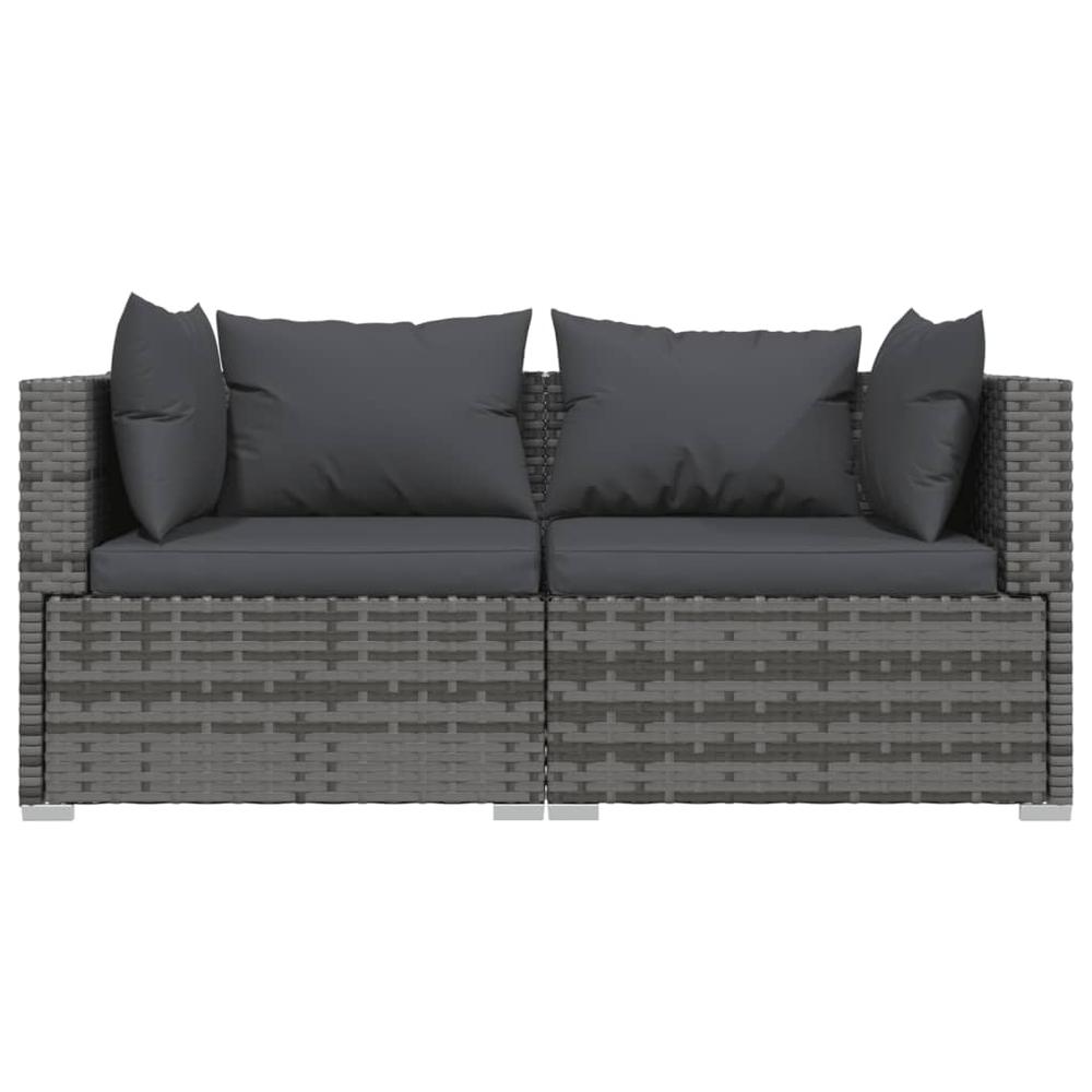 vidaXL 2-Seater Sofa with Cushions Gray Poly Rattan. Picture 3