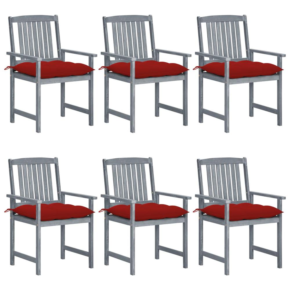 vidaXL Patio Chairs with Cushions 6 pcs Solid Acacia Wood Gray, 3078243. Picture 1