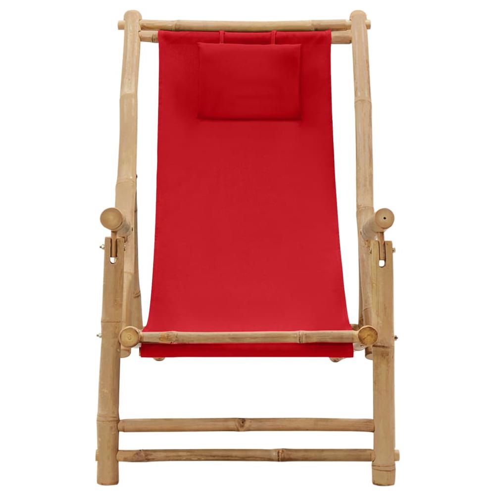 vidaXL Deck Chair Bamboo and Canvas Red, 318597. Picture 2