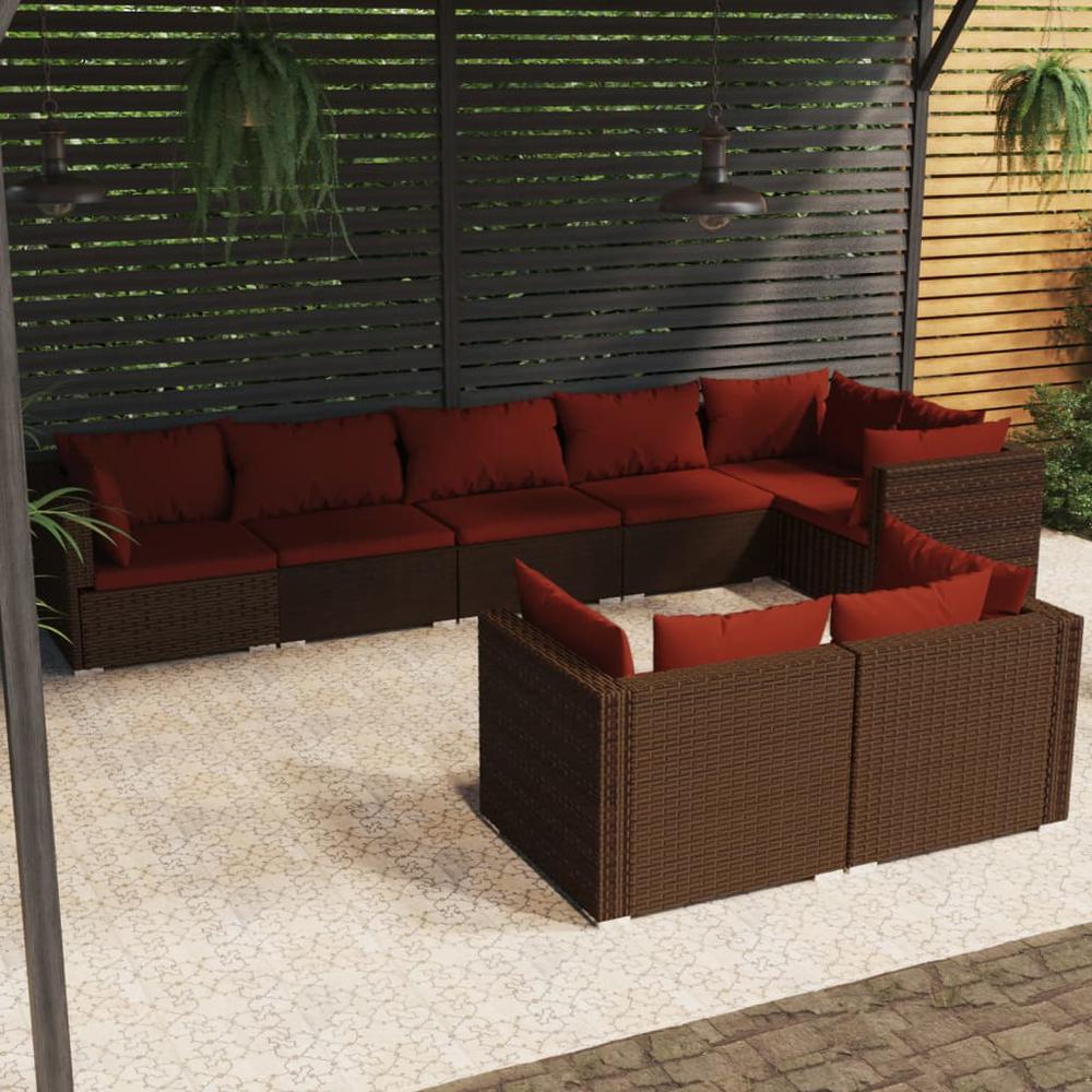 vidaXL 8 Piece Patio Lounge Set with Cushions Brown Poly Rattan, 3102483. Picture 1