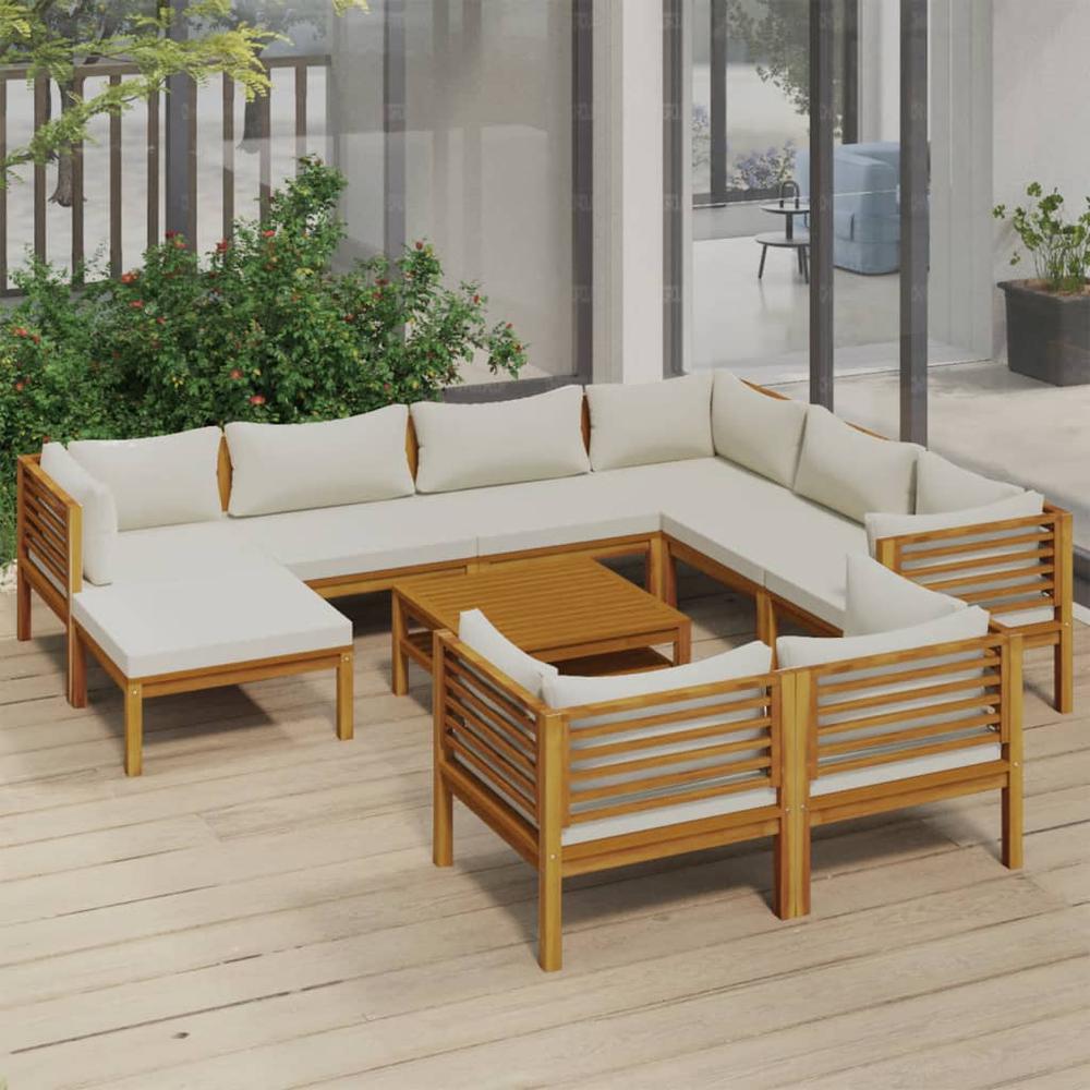 vidaXL 10 Piece Patio Lounge Set with Cream Cushion Solid Acacia Wood. Picture 1