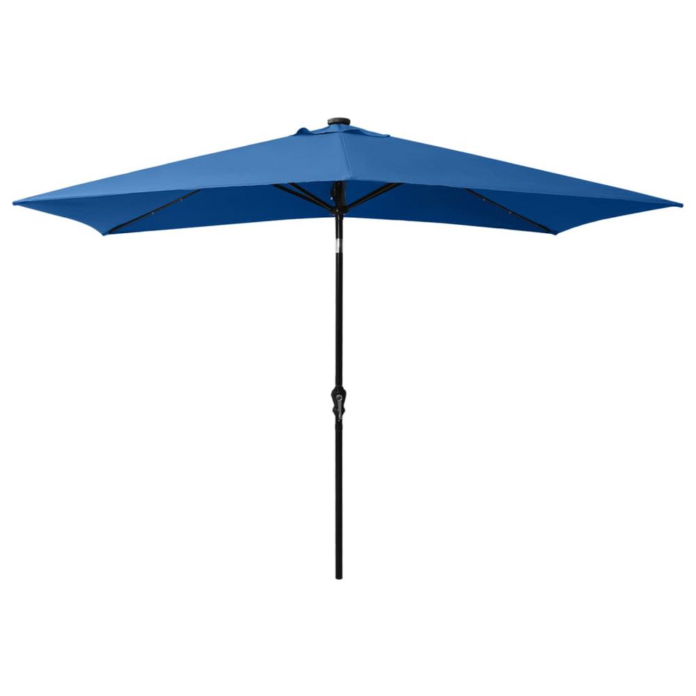 vidaXL Parasol with LEDs and Steel Pole Azure Blue 6.6'x9.8'. Picture 3