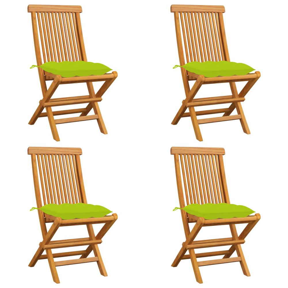 vidaXL Patio Chairs with Bright Green Cushions 4 pcs Solid Teak Wood, 3062594. Picture 1