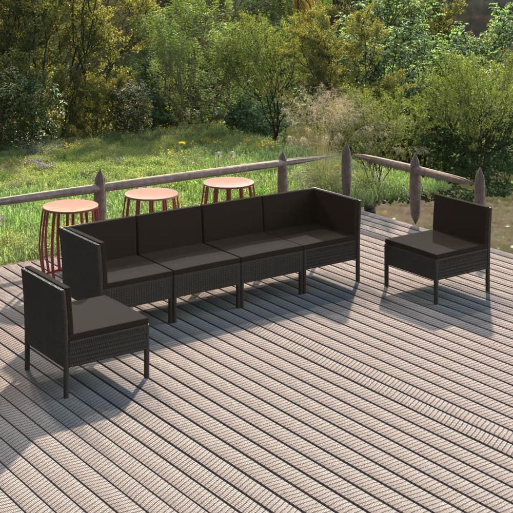 vidaXL 6 Piece Patio Lounge Set with Cushions Poly Rattan Black, 3094349. The main picture.