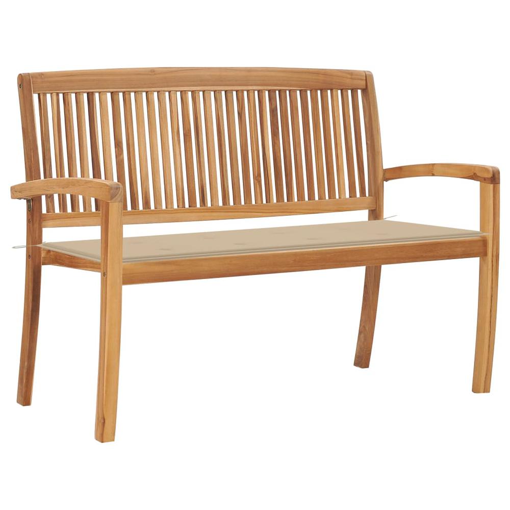 vidaXL Stacking Patio Bench with Cushion 50.6" Solid Teak Wood, 3063282. Picture 1
