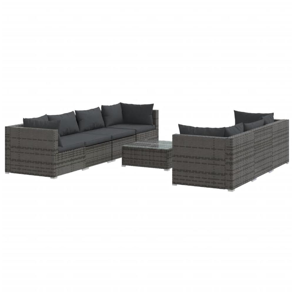 vidaXL 8 Piece Patio Lounge Set with Cushions Poly Rattan Gray, 3101509. Picture 2