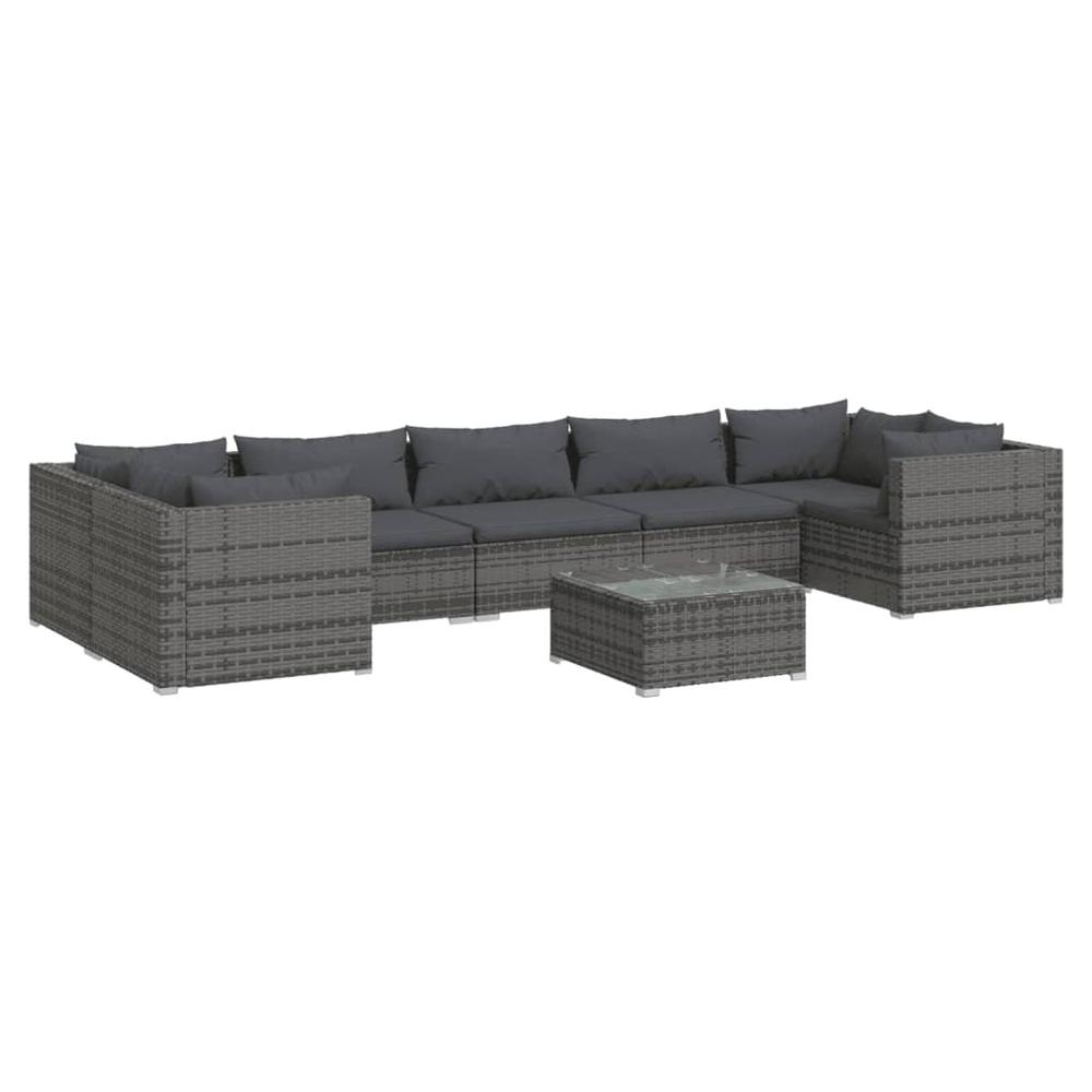 vidaXL 8 Piece Patio Lounge Set with Cushions Poly Rattan Gray, 3101965. Picture 2