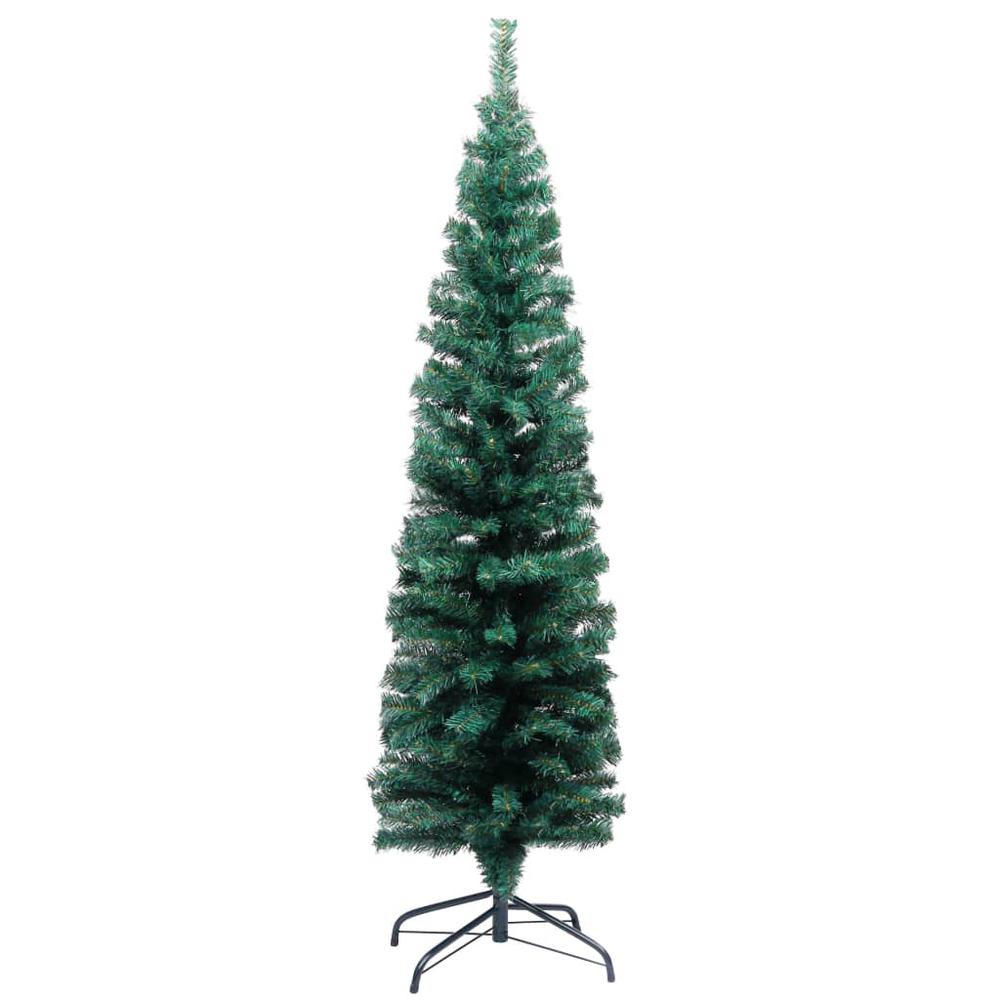vidaXL Slim Artificial Christmas Tree with LEDs&Ball Set Green 47.2", 3077898. Picture 2