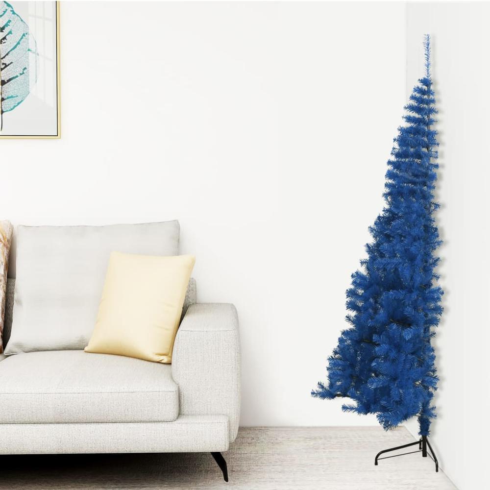 vidaXL Artificial Half Christmas Tree with Stand Blue 59.1" PVC. Picture 1