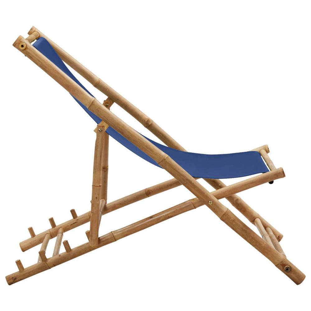vidaXL Deck Chair Bamboo and Canvas Navy Blue, 313019. Picture 3