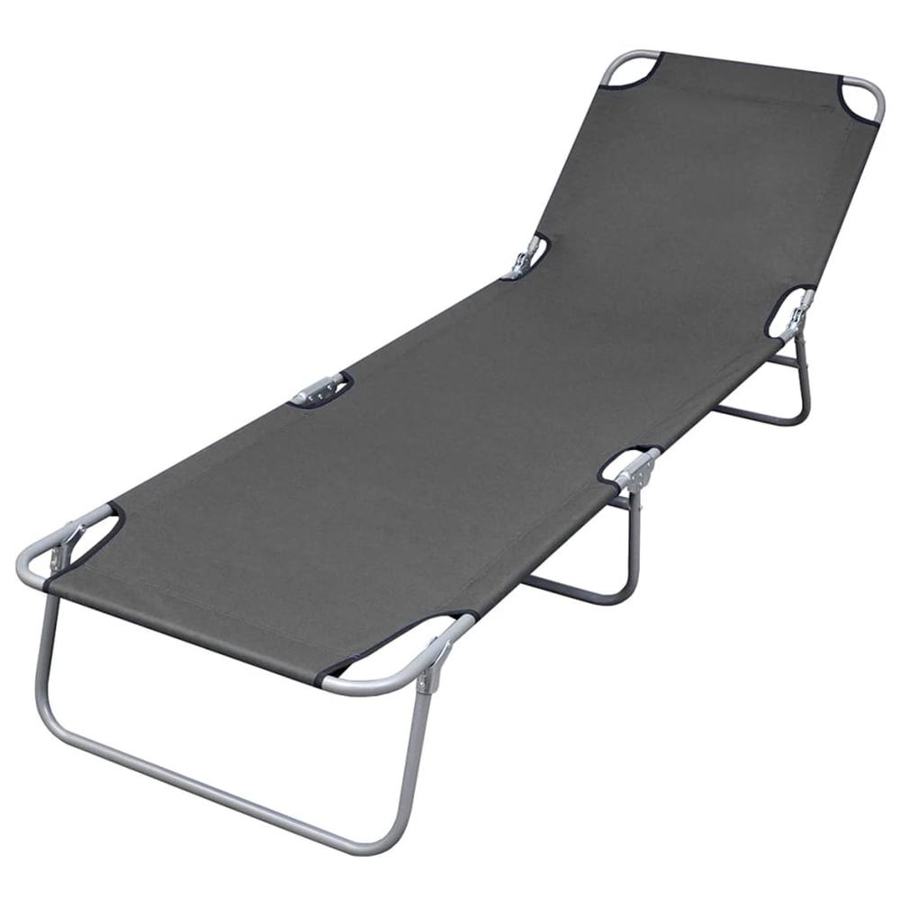 vidaXL Foldable Sunlounger with Adjustable Backrest Gray, 44293. Picture 1