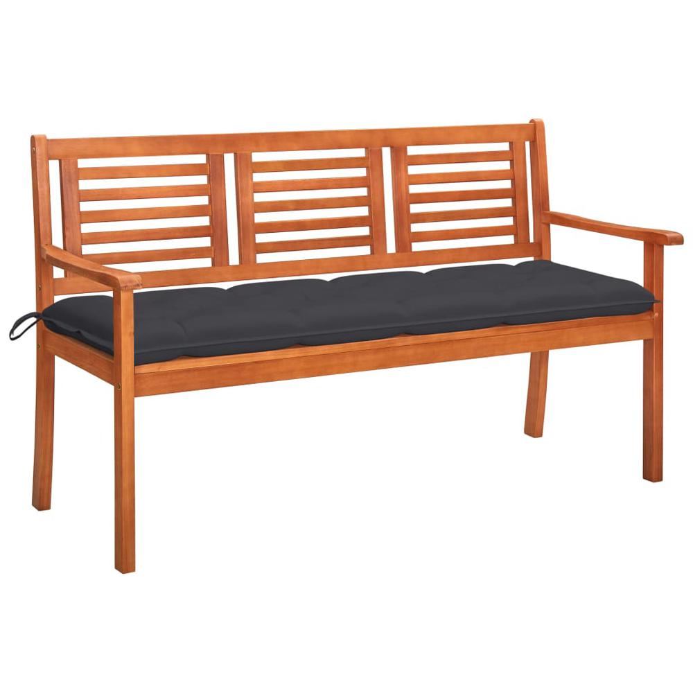 vidaXL 3-Seater Patio Bench with Cushion 59.1" Solid Eucalyptus Wood, 3061011. Picture 1