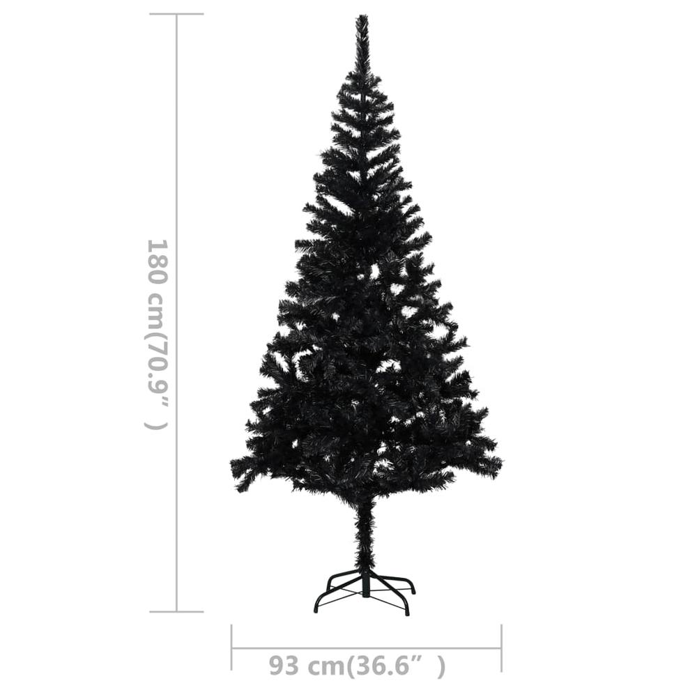 vidaXL Artificial Christmas Tree with LEDs&Ball Set Black 70.9" PVC, 3077504. Picture 11
