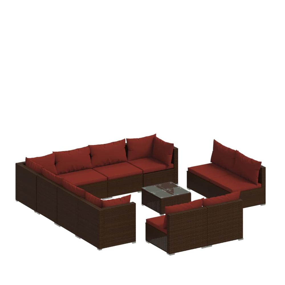 vidaXL 12 Piece Patio Lounge Set with Cushions Brown Poly Rattan, 3102835. Picture 2