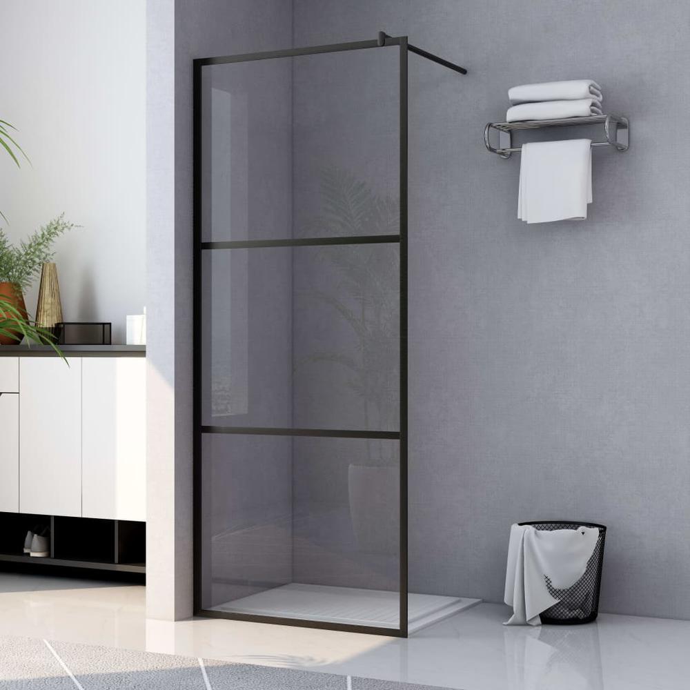vidaXL Walk-in Shower Wall with Clear ESG Glass Black 35.4"x76.8". Picture 1