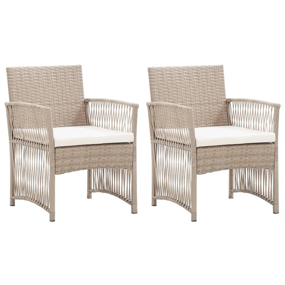 vidaXL Patio Armchairs with Cushions 2 pcs Beige Poly Rattan. Picture 1