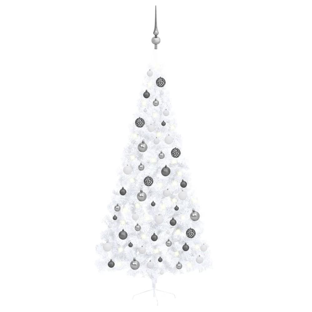vidaXL Artificial Half Christmas Tree with LEDs&Ball Set White 82.7", 3077657. Picture 1
