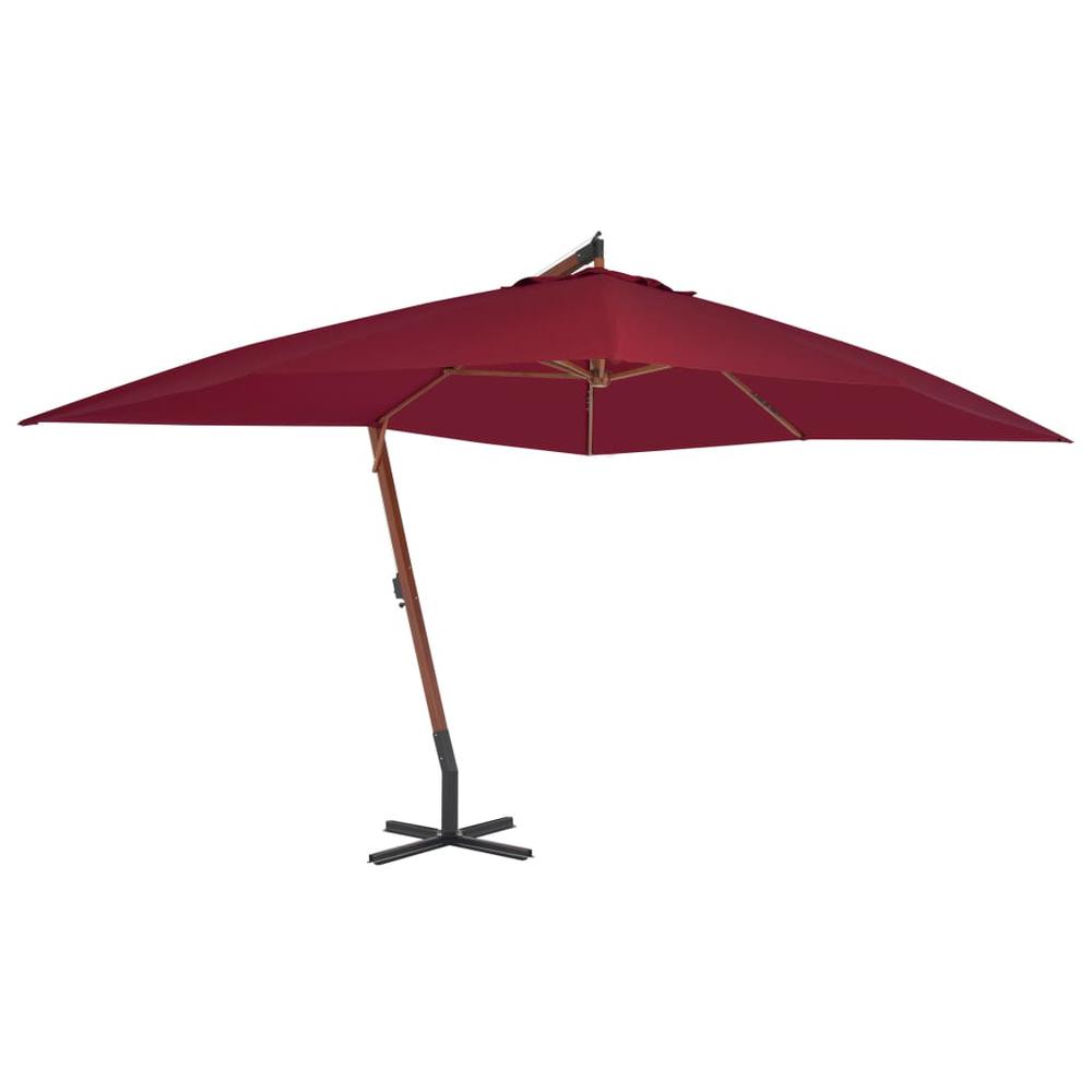 vidaXL Cantilever Umbrella with Wooden Pole 157.5"x118.1" Bordeaux Red. Picture 1