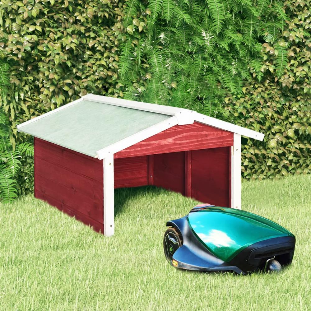 vidaXL Robotic Lawn Mower Garage 28.3"x34.3"x19.7" Red and White Firwood. Picture 1