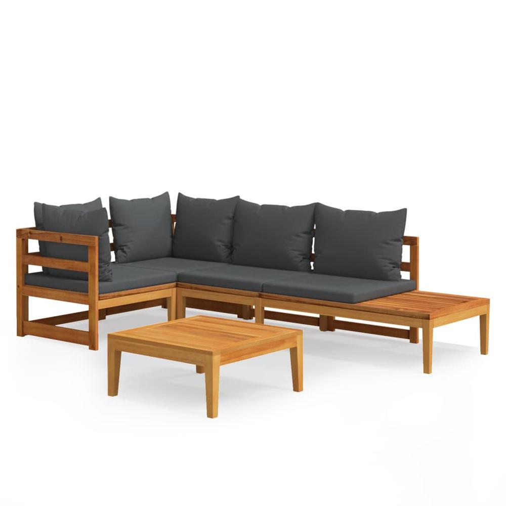 vidaXL 4 Piece Patio Lounge Set with Dark Gray Cushions Acacia Wood, 3087277. Picture 2