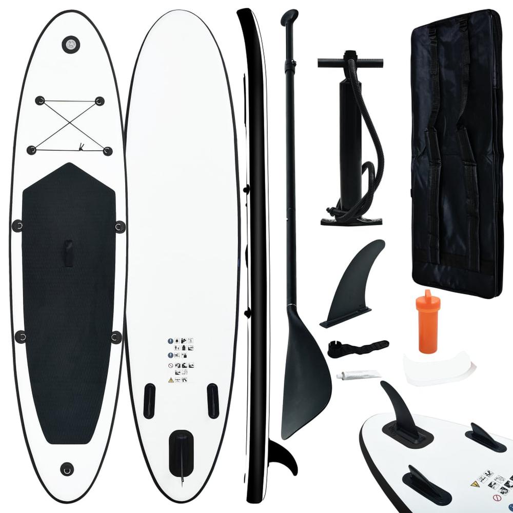 vidaXL Inflatable Stand up Paddle Board Set Black and White 2729. Picture 1