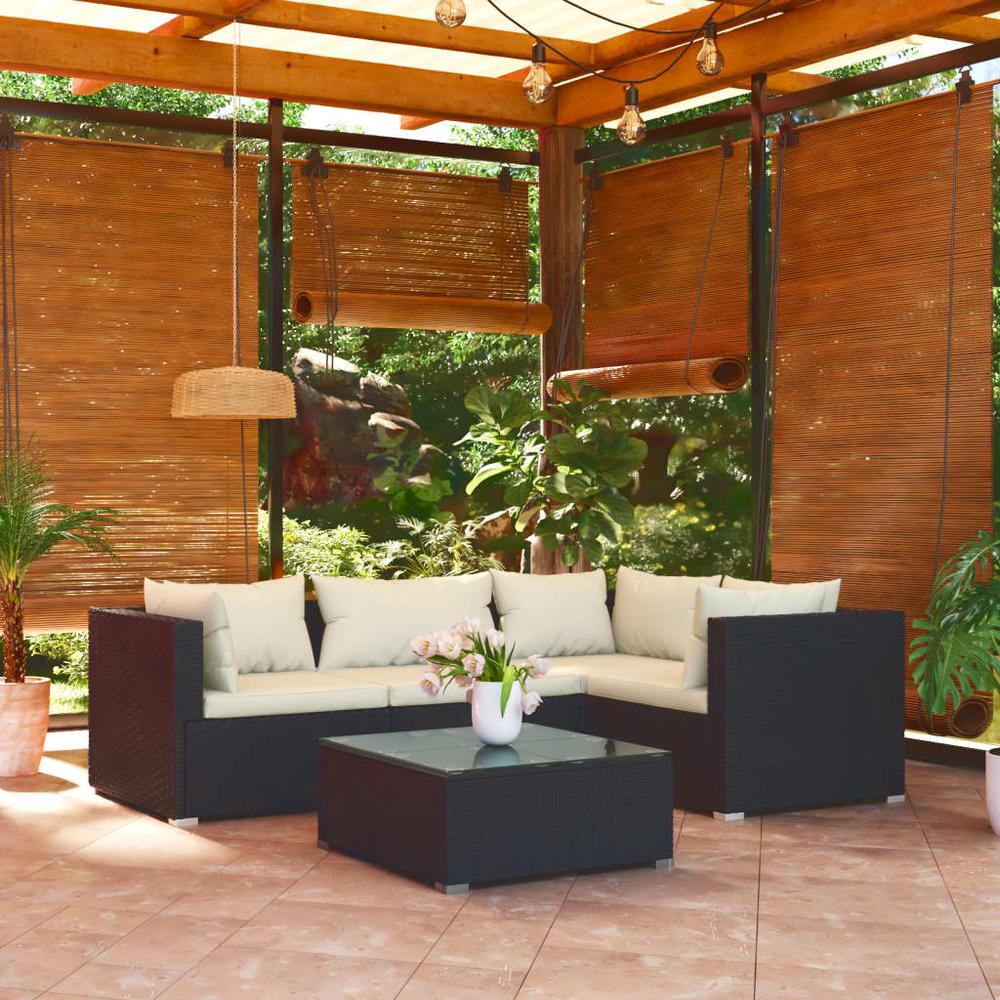 vidaXL 5 Piece Patio Lounge Set with Cushions Poly Rattan Black, 3101679. The main picture.