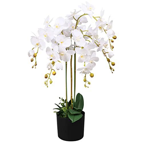 vidaXL Artificial Orchid Plant with Pot 29.5" White, 244425. Picture 1