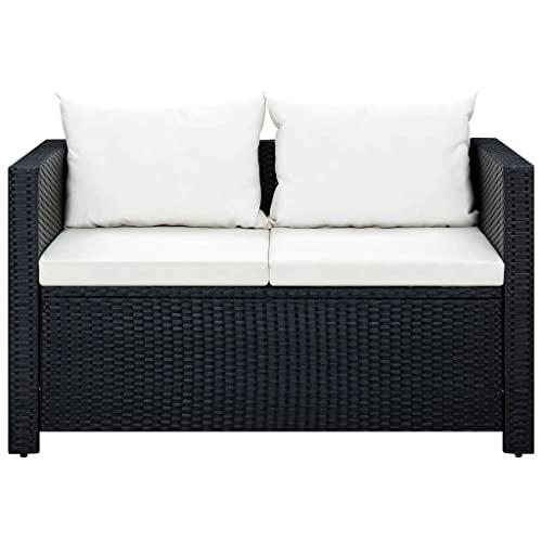 vidaXL 3 Piece Garden Lounge Set with Cushions Poly Rattan Black, 43913. Picture 4
