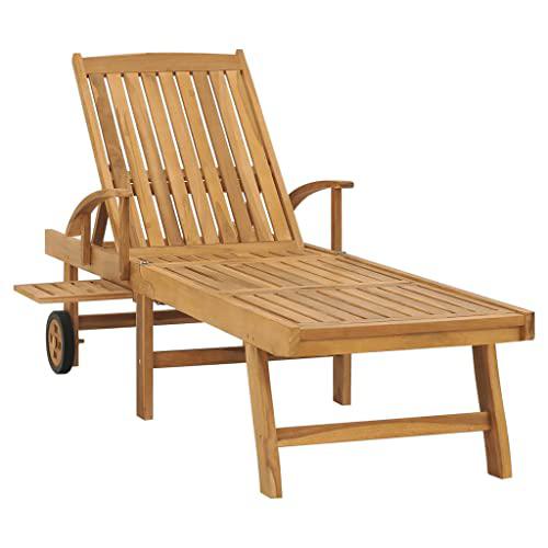 vidaXL Sun Lounger with Table Solid Teak Wood, 48017. Picture 3