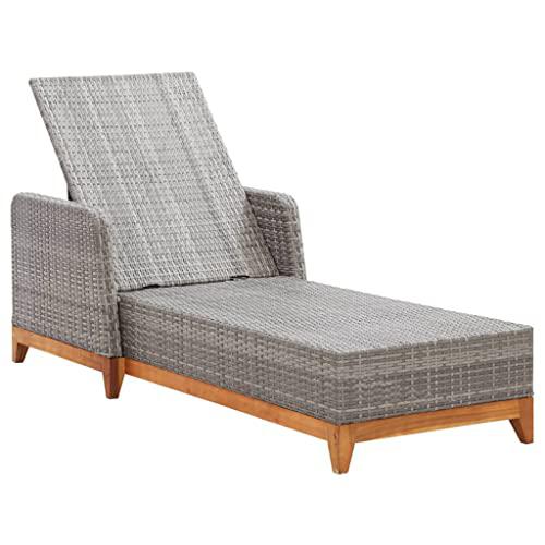 vidaXL Sun Lounger Poly Rattan and Solid Acacia Wood Gray, 46013. Picture 7