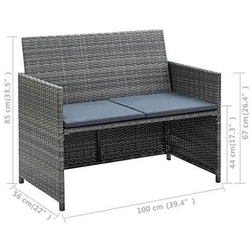 vidaXL 2 Seater Garden Sofa with Cushions Gray Poly Rattan, 43912. Picture 2
