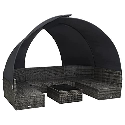 vidaXL 9 Piece Garden Lounge Set with Canopy Poly Rattan Anthracite, 48192. Picture 4