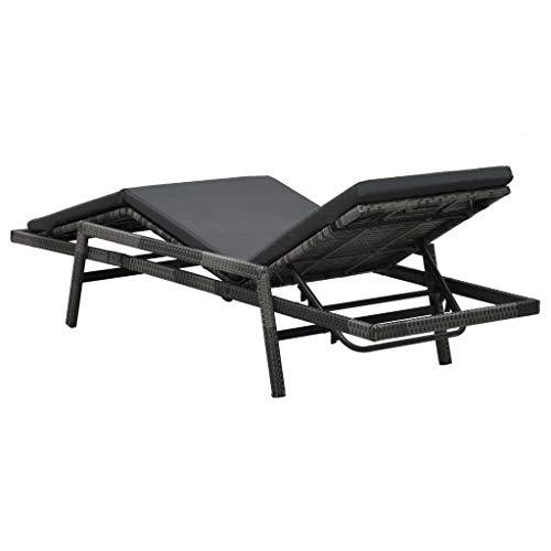 vidaXL Sun Lounger with Cushion Poly Rattan Gray, 48147. Picture 6