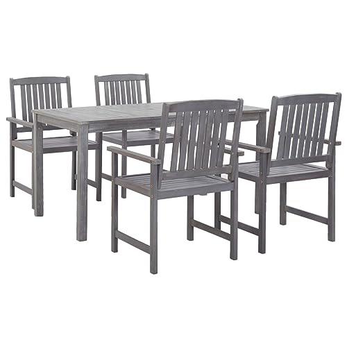 vidaXL 5 Piece Outdoor Dining Set Gray Solid Acacia Wood, 45940. Picture 1