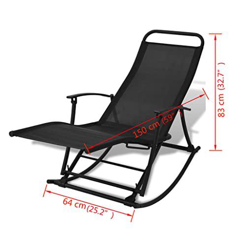 vidaXL Garden Rocking Chair Steel and Textilene Black, 42158. Picture 9