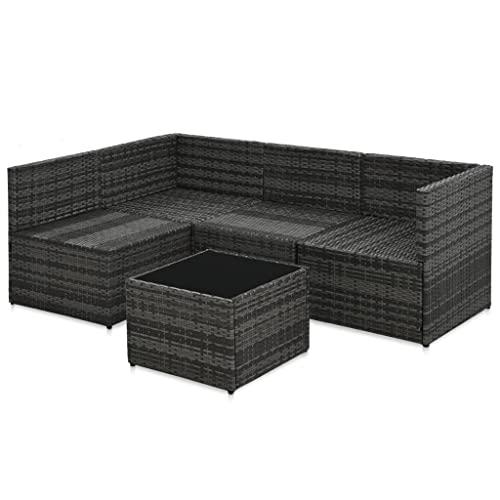 vidaXL 5 Piece Garden Lounge Set with Cushions Poly Rattan Gray, 48148. Picture 5