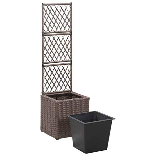vidaXL Trellis Raised Bed with 1 Pot 11.8"x11.8"x42.1" Poly Rattan Brown, 46936. Picture 5