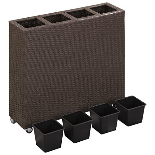 vidaXL Garden Raised Bed with 4 Pots 31.5"x8.7"x31.1" Poly Rattan Brown, 46950. Picture 4