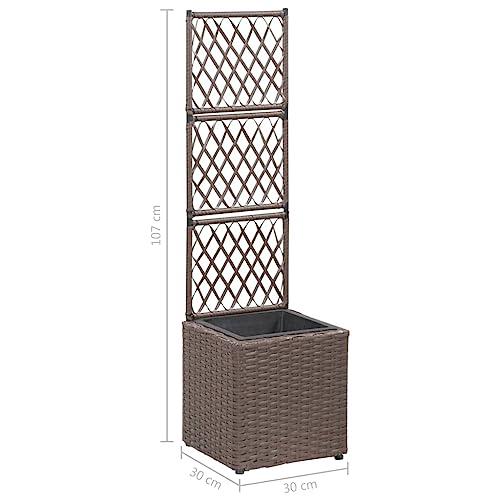 vidaXL Trellis Raised Bed with 1 Pot 11.8"x11.8"x42.1" Poly Rattan Brown, 46936. Picture 8