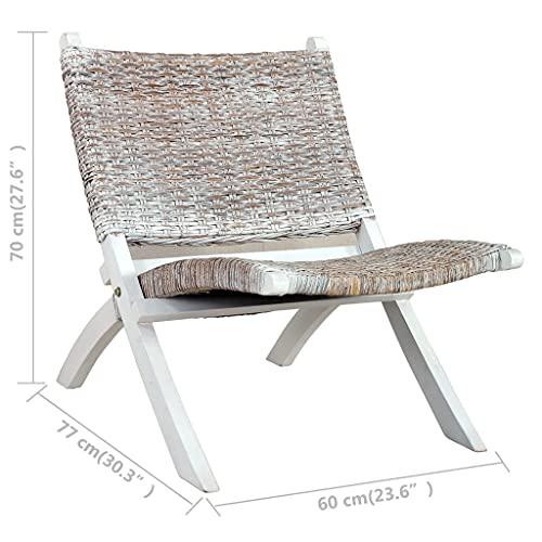 vidaXL Relaxing Chair White Natural Kubu Rattan and Solid Mahogany Wood 5800. Picture 4