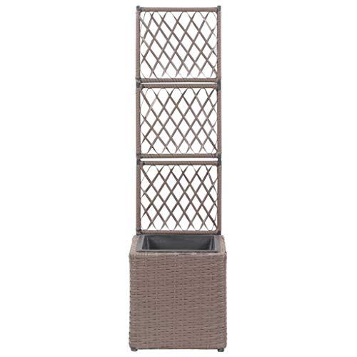 vidaXL Trellis Raised Bed with 1 Pot 11.8"x11.8"x42.1" Poly Rattan Brown, 46936. Picture 3