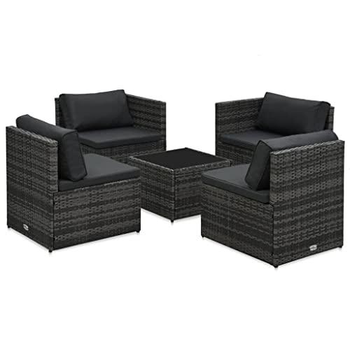 vidaXL 5 Piece Garden Lounge Set with Cushions Poly Rattan Gray, 48148. Picture 2
