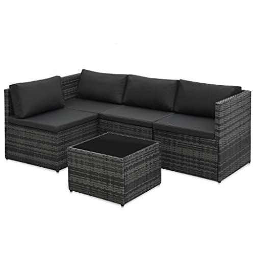 vidaXL 5 Piece Garden Lounge Set with Cushions Poly Rattan Gray, 48148. Picture 3