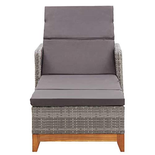 vidaXL Sun Lounger Poly Rattan and Solid Acacia Wood Gray, 46013. Picture 3