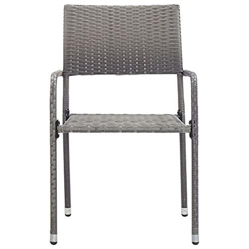 vidaXL Outdoor Dining Chairs 2 pcs Poly Rattan Gray, 46412. Picture 3