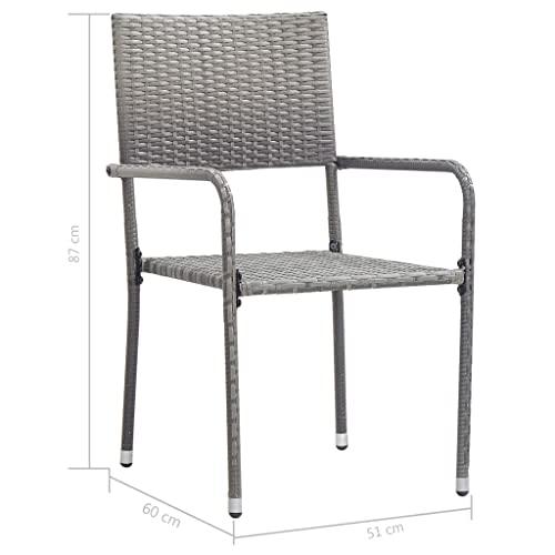 vidaXL Outdoor Dining Chairs 2 pcs Poly Rattan Gray, 46412. Picture 7