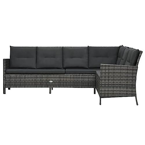 vidaXL 4 Piece Garden Lounge Set with Cushions Poly Rattan Gray, 48143. Picture 4