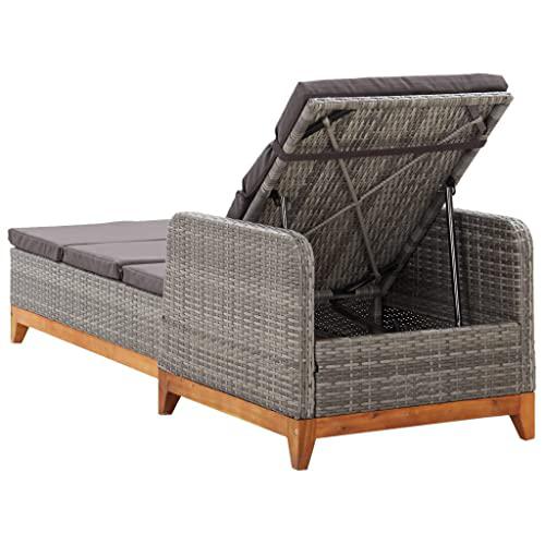 vidaXL Sun Lounger Poly Rattan and Solid Acacia Wood Gray, 46013. Picture 4