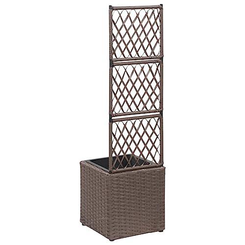 vidaXL Trellis Raised Bed with 1 Pot 11.8"x11.8"x42.1" Poly Rattan Brown, 46936. Picture 4