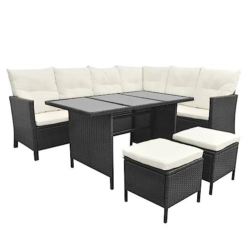 vidaXL 4 Piece Garden Lounge Set with Cushions Poly Rattan Black, 43096. Picture 4